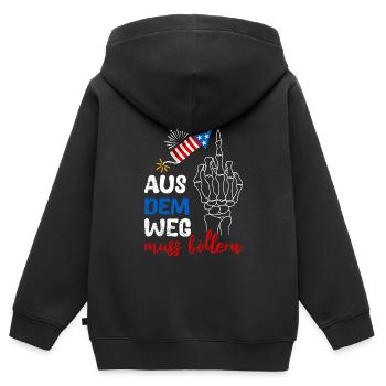 Feuerwerk AUS DEM WEG MUSS BÖLLERN Lustiges - Kinder Premium Organic Zip Hoodie - Schwarz - Hinten - AI Model Kid Male (0cm)