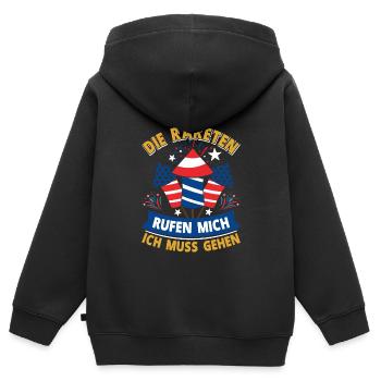 Feuerwerk DIE RAKETEN RUFEN MICH ICH MUSS GEHEN - Kinder Premium Organic Zip Hoodie - Schwarz - Hinten - AI Model Kid Male (0cm)