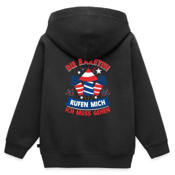 Feuerwerk DIE RAKETEN RUFEN MICH ICH MUSS GEHEN - Kinder Premium Organic Zip Hoodie - Schwarz - Hinten - AI Model Kid Male (0cm)