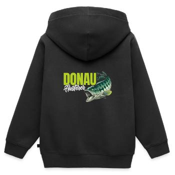 DONAU FLÜSTERER Angler Outfit Angeln Hobby - Kinder Premium Organic Zip Hoodie - Schwarz - Hinten - AI Model Kid Male (0cm)
