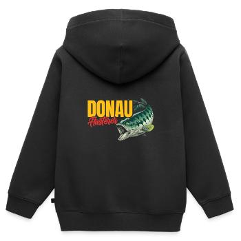 DONAU FLÜSTERER Angler Outfit Angeln Hobby - Kinder Premium Organic Zip Hoodie - Schwarz - Hinten - AI Model Kid Male (0cm)