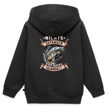Angler NICHTS GEFANGEN IST AUCH GEANGELT Lustiges - Kinder Premium Organic Zip Hoodie - Schwarz - Hinten - AI Model Kid Male (0cm)