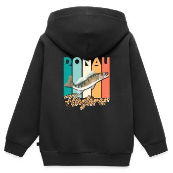 Angler ZANDER FLÜSTERER DONAU Lustiges Fischen - Kinder Premium Organic Zip Hoodie - Schwarz - Hinten - AI Model Kid Male (0cm)