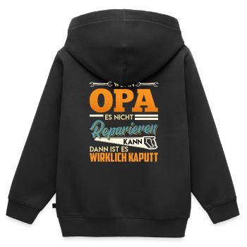 Opi WENN OPA ES NICHT REPARIEREN KANN Lustiges - Kinder Premium Organic Zip Hoodie - Schwarz - Hinten - AI Model Kid Male (0cm)