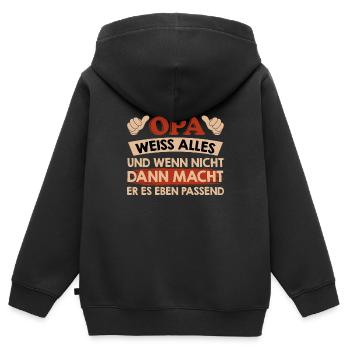 OPA WEISS ALLES UND WENN NICHT MACHT ER ES PASSEND - Kinder Premium Organic Zip Hoodie - Schwarz - Hinten - AI Model Kid Male (0cm)