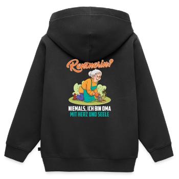 RENTNERIN? NIEMALS BIN OMI MIT HERZ UND SEELE - Kinder Premium Organic Zip Hoodie - Schwarz - Hinten - AI Model Kid Male (0cm)