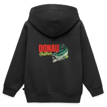 DONAU FLÜSTERER Angler Outfit Angeln Hobby - Kinder Premium Organic Zip Hoodie - Schwarz - Hinten - AI Model Kid Male (0cm)