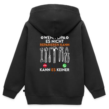 Opi WENN OPA ES NICHT REPARIEREN KANN KANNS KEINER - Kinder Premium Organic Zip Hoodie - Schwarz - Hinten - AI Model Kid Male (0cm)