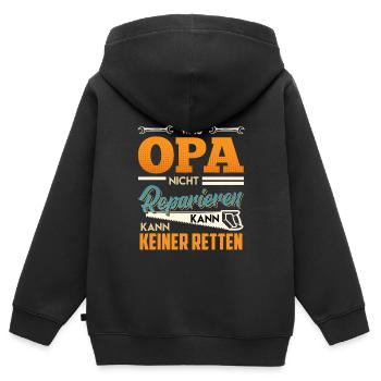 Opi WAS OPA NICHT REPARIEREN KANN KANN KEINER - Kinder Premium Organic Zip Hoodie - Schwarz - Hinten - AI Model Kid Male (0cm)