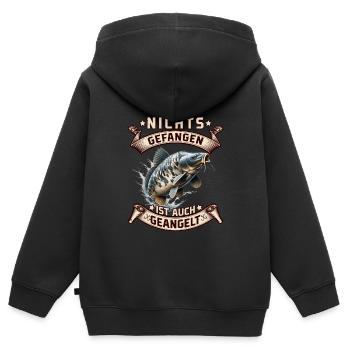 Angler NICHTS GEFANGEN IST AUCH GEANGELT Lustiges - Kinder Premium Organic Zip Hoodie - Schwarz - Hinten - AI Model Kid Male (0cm)