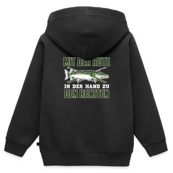 Hecht Angler MIT DER RUTE IN DER HAND ZU DEN - Kinder Premium Organic Zip Hoodie - Schwarz - Hinten - AI Model Kid Male (0cm)
