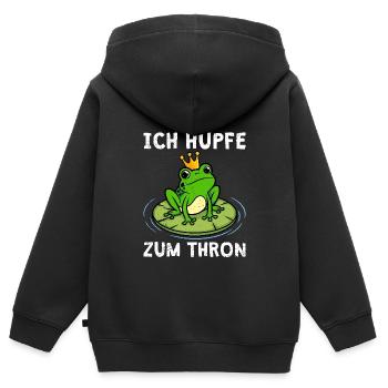 Karneval Frosch ICH HÜPFE ZUM THRON Lustiges - Kinder Premium Organic Zip Hoodie - Schwarz - Hinten - AI Model Kid Male (0cm)