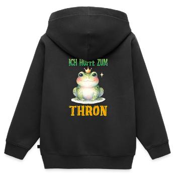 Froschkostüm ICH HÜPFE ZUM THRON Lustiges - Kinder Premium Organic Zip Hoodie - Schwarz - Hinten - AI Model Kid Male (0cm)