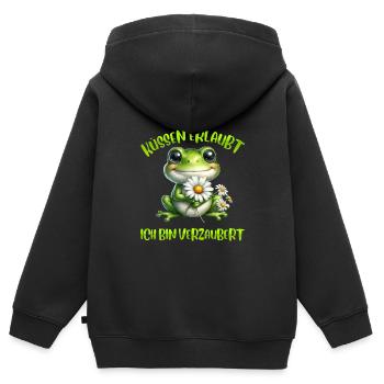 Karneval Frosch KÜSSEN ERLAUBT BIN VERZAUBERT - Kinder Premium Organic Zip Hoodie - Schwarz - Hinten - AI Model Kid Male (0cm)