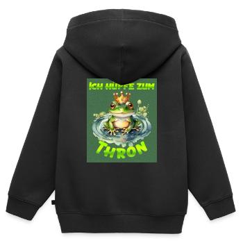 Froschkostüm ICH HÜPFE ZUM THRON Lustiges - Kinder Premium Organic Zip Hoodie - Schwarz - Hinten - AI Model Kid Male (0cm)