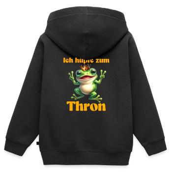 Froschkostüm ICH HÜPFE ZUM THRON Lustiges - Kinder Premium Organic Zip Hoodie - Schwarz - Hinten - AI Model Kid Male (0cm)