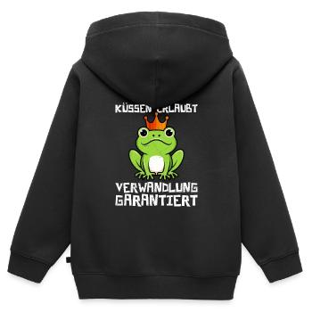 Karneval KÜSSEN ERLAUBT VERWANDLUNG GARANTIERT - Kinder Premium Organic Zip Hoodie - Schwarz - Hinten - AI Model Kid Male (0cm)