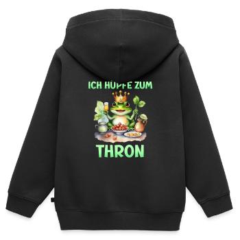 Froschkostüm ICH HÜPFE ZUM THRON Lustiges - Kinder Premium Organic Zip Hoodie - Schwarz - Hinten - AI Model Kid Male (0cm)