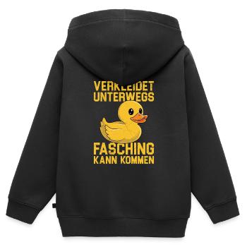 Faschings Ente VERKLEIDET UNTERWEGS FASCHING KOMM - Kinder Premium Organic Zip Hoodie - Schwarz - Hinten - AI Model Kid Male (0cm)