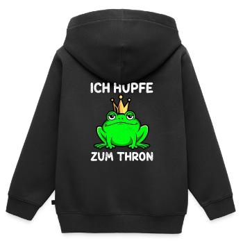 Karneval Frosch ICH HÜPFE ZUM THRON Lustiges - Kinder Premium Organic Zip Hoodie - Schwarz - Hinten - AI Model Kid Male (0cm)