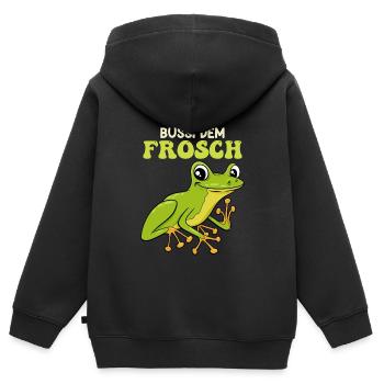 Froschkostüm BUSSI DEM FROSCH Lustiges Frosch - Kinder Premium Organic Zip Hoodie - Schwarz - Hinten - AI Model Kid Male (0cm)
