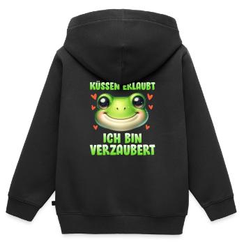 Karneval Frosch KÜSSEN ERLAUBT BIN VERZAUBERT - Kinder Premium Organic Zip Hoodie - Schwarz - Hinten - AI Model Kid Male (0cm)