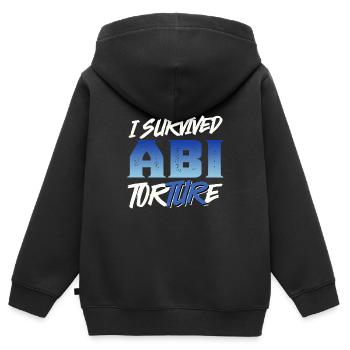 Abiturienten I SURVIVED ABI TORTURE Lustiges - Kinder Premium Organic Zip Hoodie - Schwarz - Hinten - AI Model Kid Male (0cm)