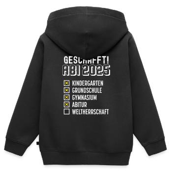 ABI 2025 GESCHAFFT WELTHERRSCHAFT Lustiges - Kinder Premium Organic Zip Hoodie - Schwarz - Hinten - AI Model Kid Male (0cm)
