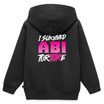 Abiturienten I SURVIVED ABI TORTURE Lustiges - Kinder Premium Organic Zip Hoodie - Schwarz - Hinten - AI Model Kid Male (0cm)