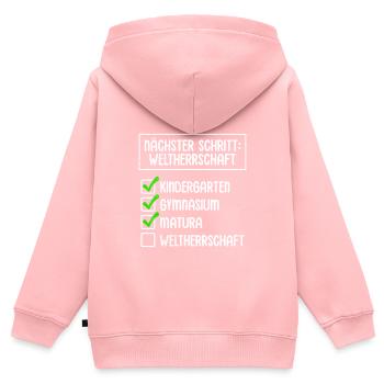Maturanten NÄCHSTER SCHRITT WELTHERRSCHAFT Lustig - Kinder Premium Organic Zip Hoodie - Rosa - Hinten - AI Model Kid Female (0cm)