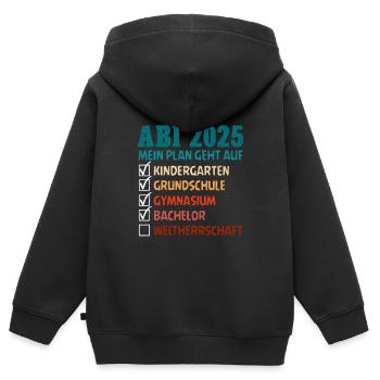 ABI 2025 MEIN PLAN GEHT AUF WELTHERRSCHAFT Lustig - Kinder Premium Organic Zip Hoodie - Schwarz - Hinten - AI Model Kid Male (0cm)