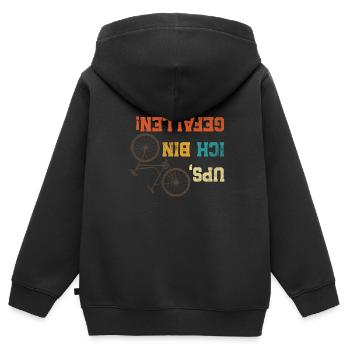 Radler UPS, ICH BIN GEFALLEN Radeln Lustiges - Kinder Premium Organic Zip Hoodie - Schwarz - Hinten - AI Model Kid Male (0cm)