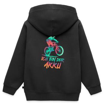Radfahrer ICH BIN DER AKKU Radeln Lustiges - Kinder Premium Organic Zip Hoodie - Schwarz - Hinten - AI Model Kid Male (0cm)