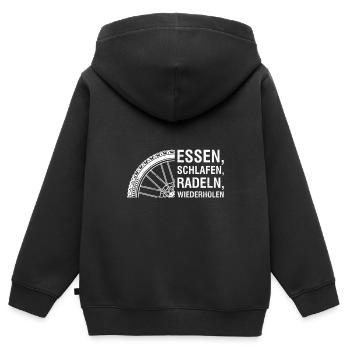 Radfahrer ESSEN SCHLAFEN RADELN WIEDERHOLEN Lustig - Kinder Premium Organic Zip Hoodie - Schwarz - Hinten - AI Model Kid Male (0cm)