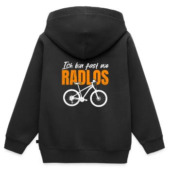 Radfahrer BIN FAST NIE RADLOS Radeln Lustiges - Kinder Premium Organic Zip Hoodie - Schwarz - Hinten - AI Model Kid Male (0cm)