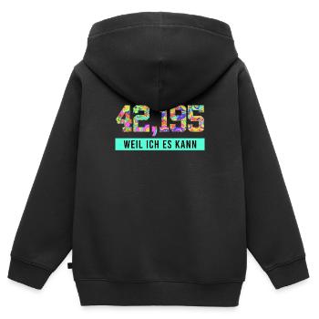 Läufer 42.195 WEIL ICH ES KANN Laufen Lustiges - Kinder Premium Organic Zip Hoodie - Schwarz - Hinten - AI Model Kid Male (0cm)