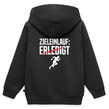Läufer ZIELEINLAUF ERLEDIGT Laufen Lustiges - Kinder Premium Organic Zip Hoodie - Schwarz - Hinten - AI Model Kid Male (0cm)