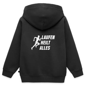 Läufer LAUFEN HEILT ALLES Laufen Lustiges - Kinder Premium Organic Zip Hoodie - Schwarz - Hinten - AI Model Kid Male (0cm)