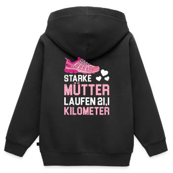 Mama STARKE MÜTTER LAUFEN 21.1 KILOMETER Lustiges - Kinder Premium Organic Zip Hoodie - Schwarz - Hinten - AI Model Kid Male (0cm)