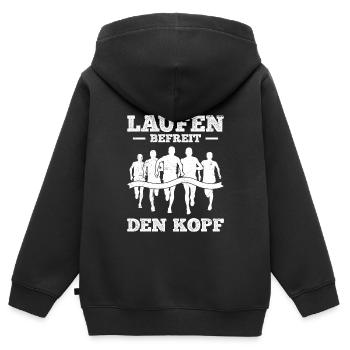 LAUFEN BEFREIT DEN KOPF Läufer Lustiges - Kinder Premium Organic Zip Hoodie - Schwarz - Hinten - AI Model Kid Male (0cm)