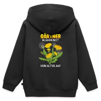 Gärtnern GÄRTNER BLÜHEN MIT DEM ALTER AUF Lustig - Kinder Premium Organic Zip Hoodie - Schwarz - Hinten - AI Model Kid Male (0cm)