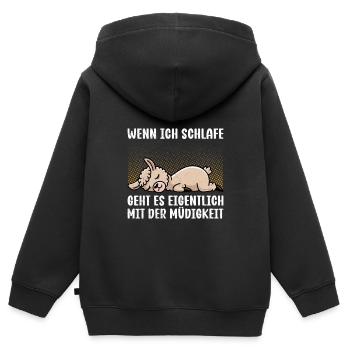 Alpaka WENN ICH SCHLAFE GEHT'S MIT DER MÜDIGKEIT - Kinder Premium Organic Zip Hoodie - Schwarz - Hinten - AI Model Kid Male (0cm)
