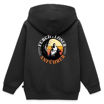 Alpha Wolf FURCHTLOSER ANFÜHRER Lustiges - Kinder Premium Organic Zip Hoodie - Schwarz - Hinten - AI Model Kid Male (0cm)