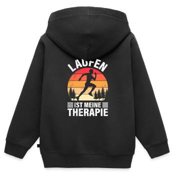 LAUFEN IST MEINE THERAPIE Läufer Lustiges - Kinder Premium Organic Zip Hoodie - Schwarz - Hinten - AI Model Kid Male (0cm)