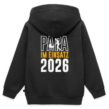 Vaterschaft PAPA IM EINSATZ 2026 LUSTIG - Kinder Premium Organic Zip Hoodie - Schwarz - Hinten - AI Model Kid Male (0cm)
