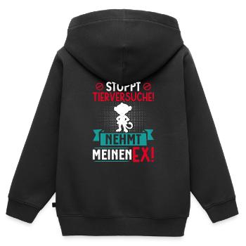Tierschutz STOPPT TIERVERSUCHE NEHMT MEINEN EX - Kinder Premium Organic Zip Hoodie - Schwarz - Hinten - AI Model Kid Male (0cm)
