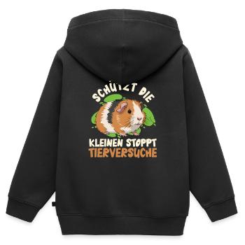 Tierwohl SCHÜTZE DIE KLEINEN STOPPT TIERVERSUCHE - Kinder Premium Organic Zip Hoodie - Schwarz - Hinten - AI Model Kid Male (0cm)