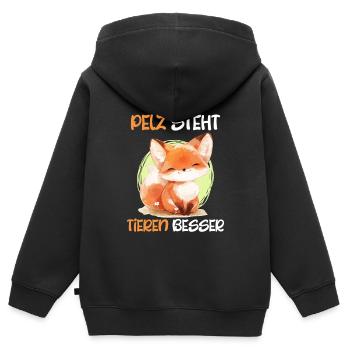 Tierschutz PELZ STEHT TIEREN BESSER Lustig - Kinder Premium Organic Zip Hoodie - Schwarz - Hinten - AI Model Kid Male (0cm)