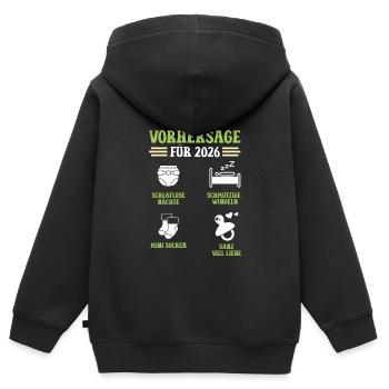 Schwangerschaft VORHERSAGE 2026 Lustiges - Kinder Premium Organic Zip Hoodie - Schwarz - Hinten - AI Model Kid Male (0cm)