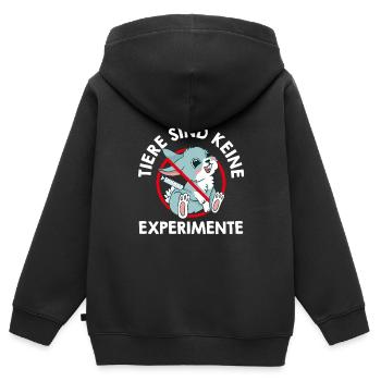 Tierwohl TIERE SIND KEINE EXPERIMENTE LUSTIG - Kinder Premium Organic Zip Hoodie - Schwarz - Hinten - AI Model Kid Male (0cm)